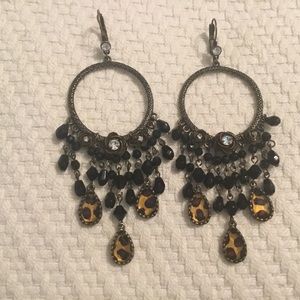 BOSTON PROPER leopard black bead chandelier earrings